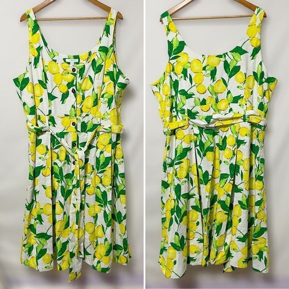 Sz 24 Nordstrom 1901 Button Front Lemon Print Dress - Picture 2 of 12